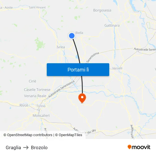 Graglia to Brozolo map
