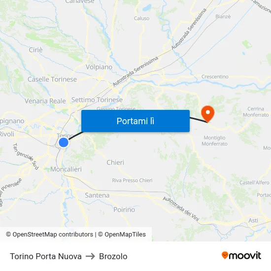 Torino Porta Nuova to Brozolo map