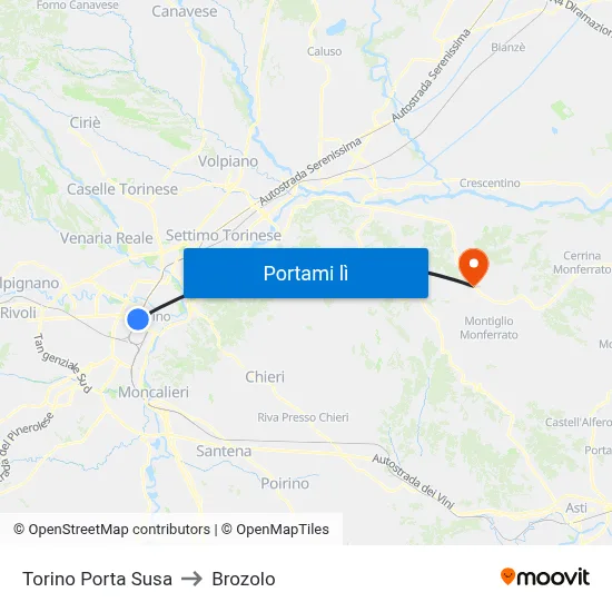 Torino Porta Susa to Brozolo map