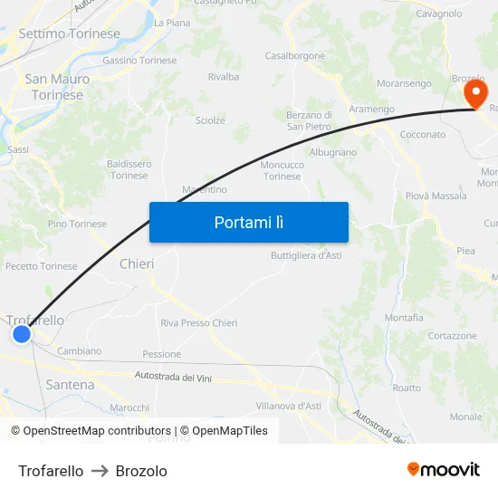 Trofarello to Brozolo map