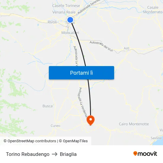 Torino Rebaudengo to Briaglia map