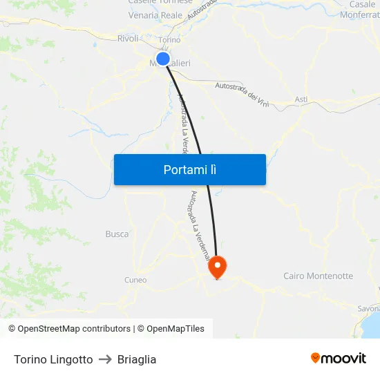 Torino Lingotto to Briaglia map