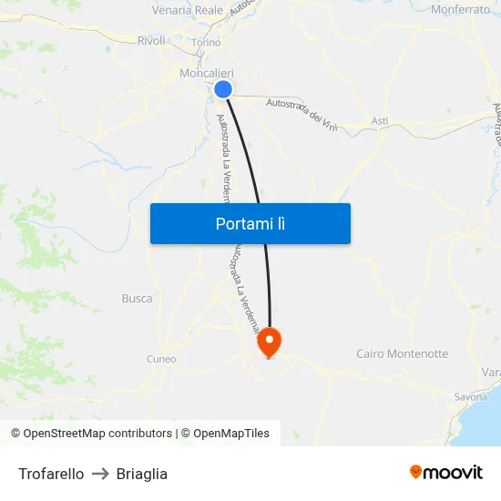 Trofarello to Briaglia map