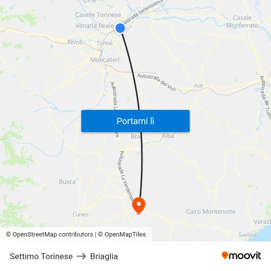 Settimo Torinese to Briaglia map