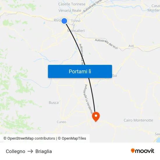 Collegno to Briaglia map