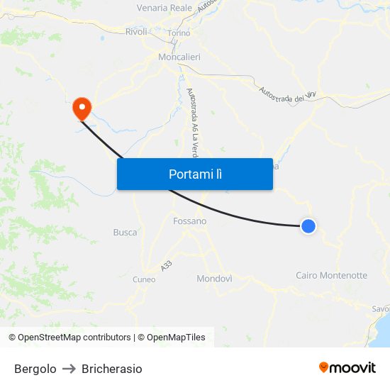 Bergolo to Bricherasio map