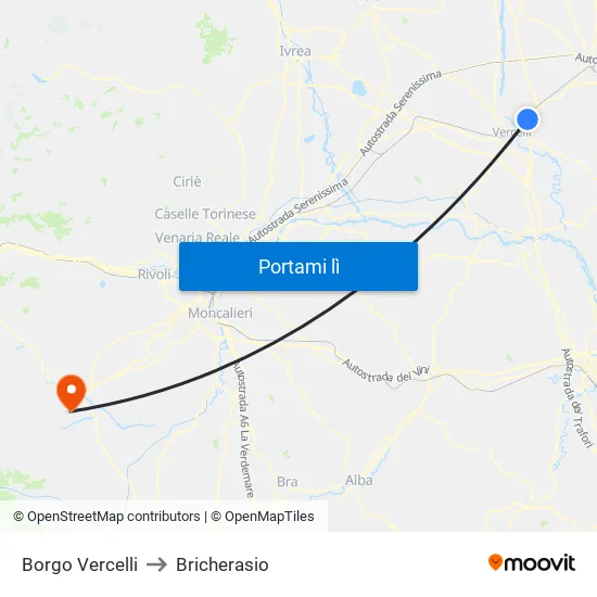 Borgo Vercelli to Bricherasio map
