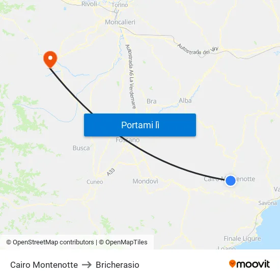 Cairo Montenotte to Bricherasio map