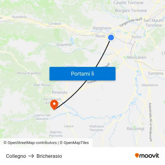 Collegno to Bricherasio map
