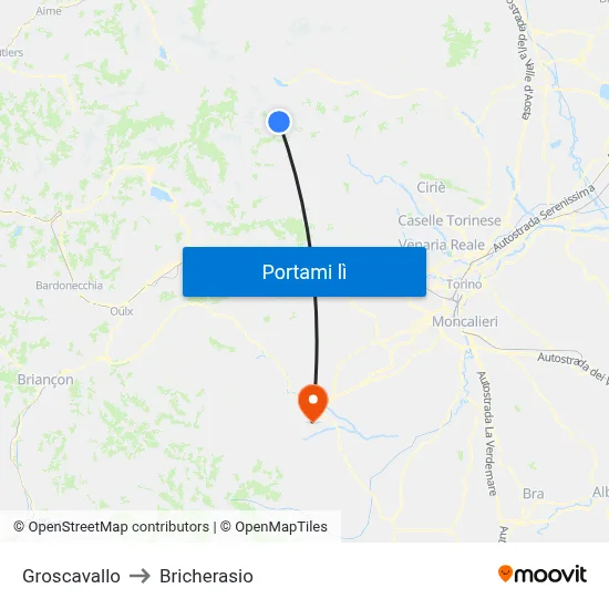 Groscavallo to Bricherasio map