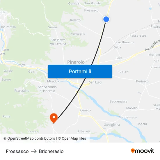 Frossasco to Bricherasio map