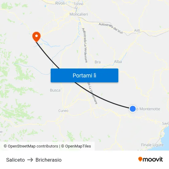 Saliceto to Bricherasio map