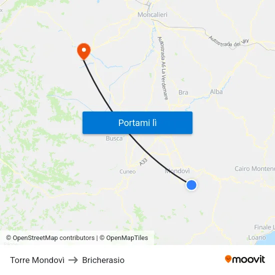 Torre Mondovì to Bricherasio map