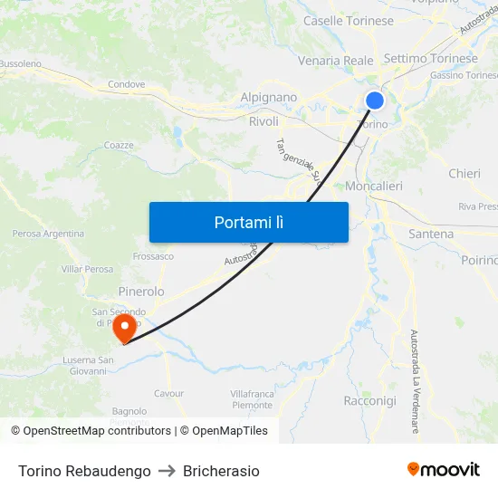 Torino Rebaudengo to Bricherasio map