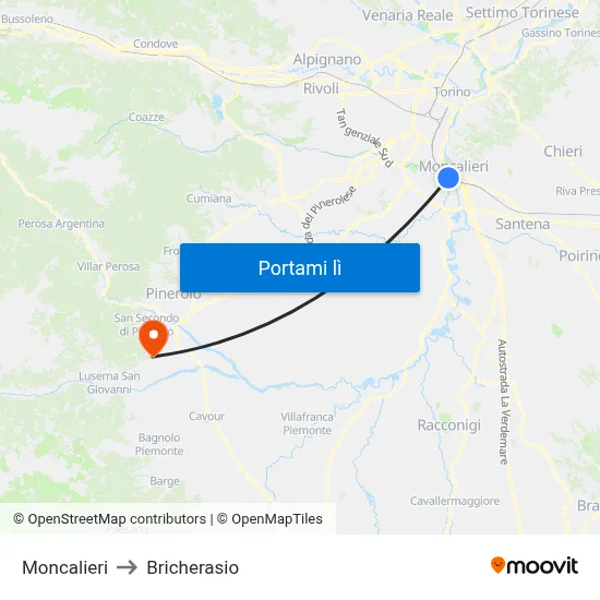 Moncalieri to Bricherasio map