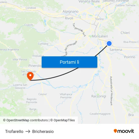 Trofarello to Bricherasio map