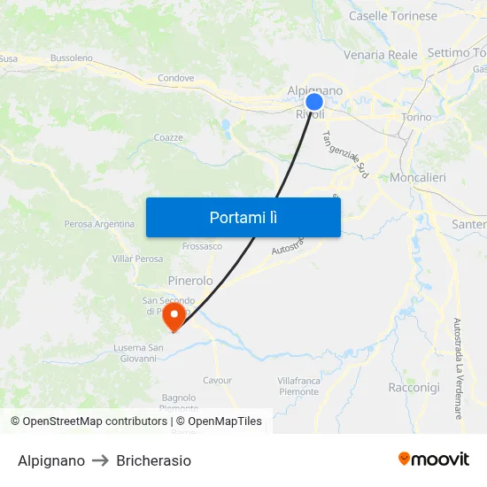 Alpignano to Bricherasio map