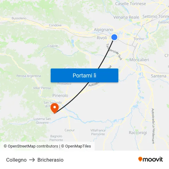 Collegno to Bricherasio map
