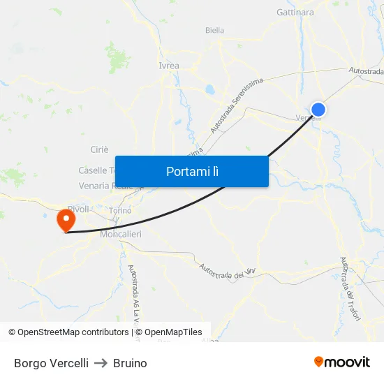 Borgo Vercelli to Bruino map