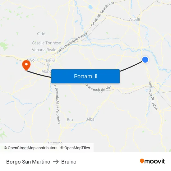 Borgo San Martino to Bruino map
