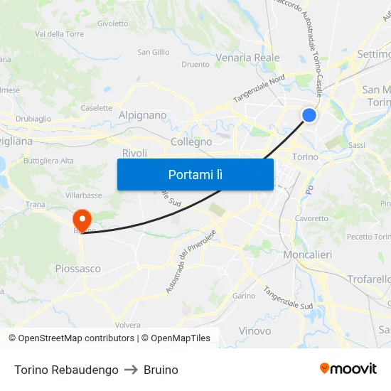 Torino Rebaudengo to Bruino map