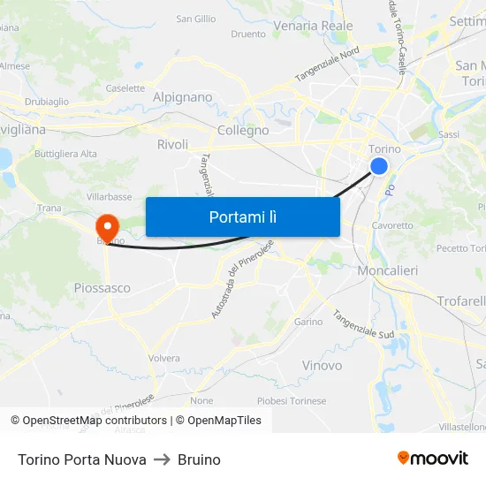 Torino Porta Nuova to Bruino map