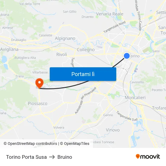 Torino Porta Susa to Bruino map
