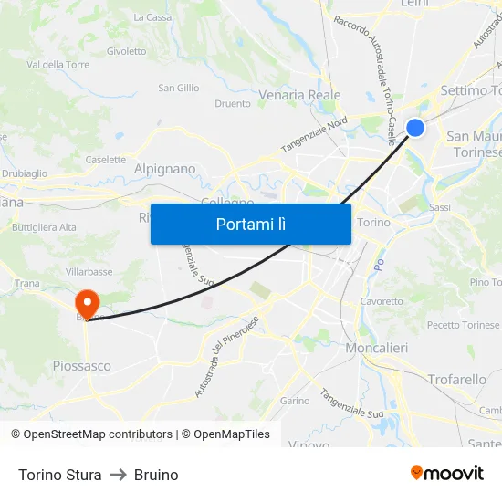 Torino Stura to Bruino map
