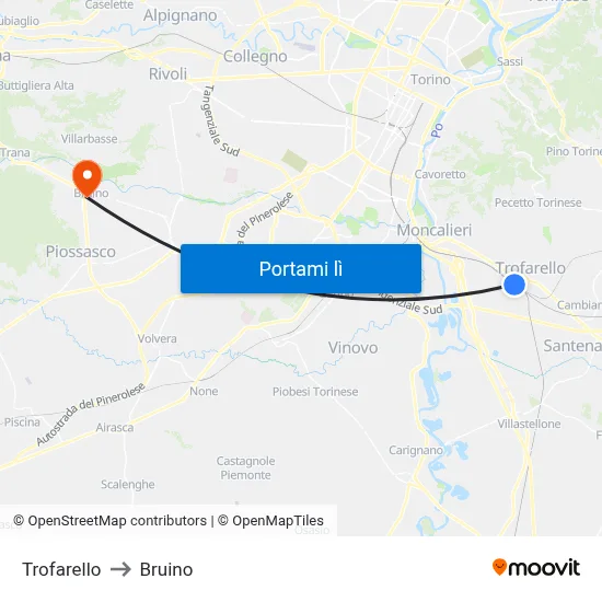 Trofarello to Bruino map