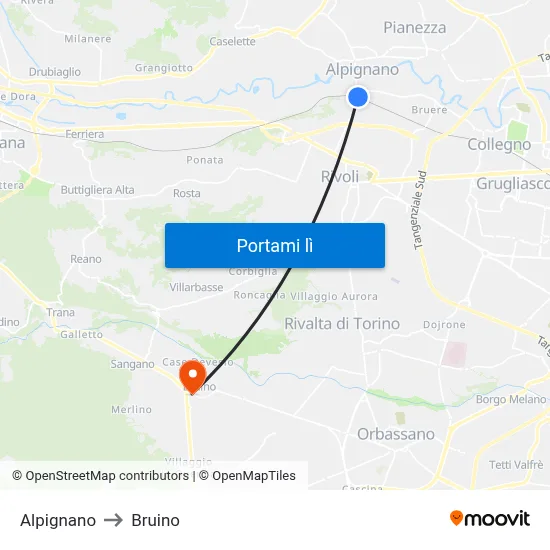 Alpignano to Bruino map