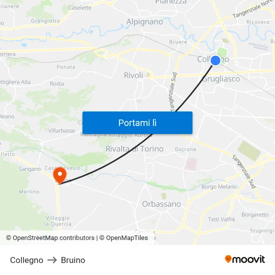 Collegno to Bruino map