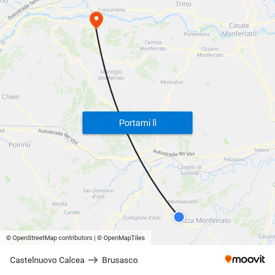Castelnuovo Calcea to Brusasco map