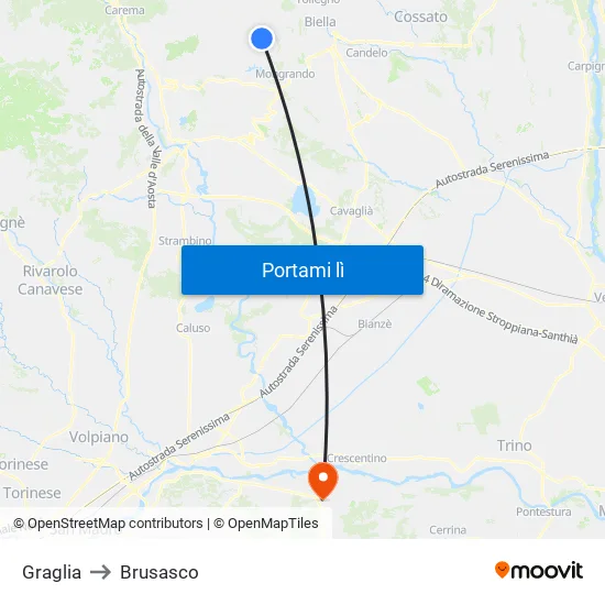 Graglia to Brusasco map