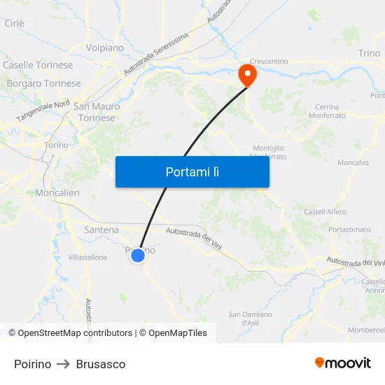 Poirino to Brusasco map