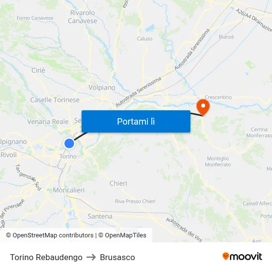 Torino Rebaudengo to Brusasco map