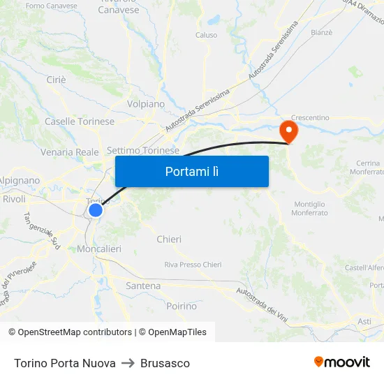 Torino Porta Nuova to Brusasco map