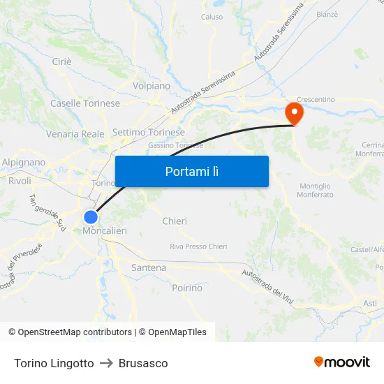 Torino Lingotto to Brusasco map