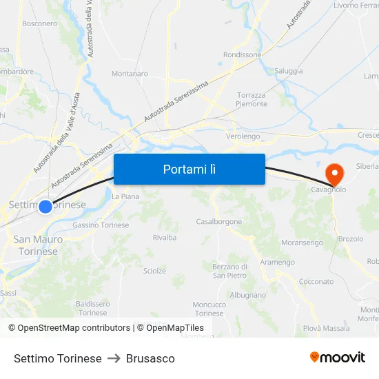 Settimo Torinese to Brusasco map