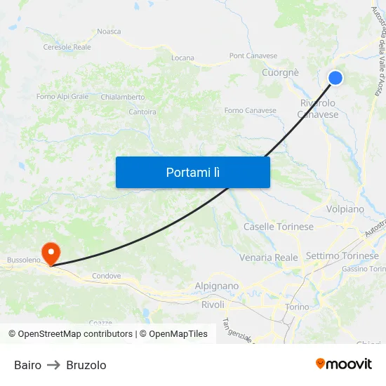 Bairo to Bruzolo map
