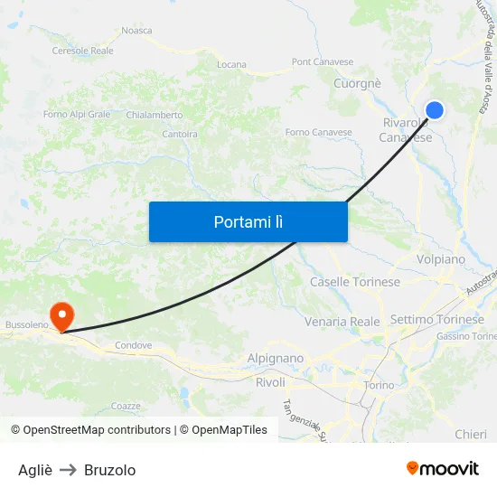 Agliè to Bruzolo map