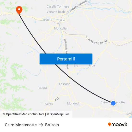 Cairo Montenotte to Bruzolo map