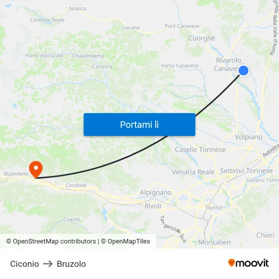 Ciconio to Bruzolo map