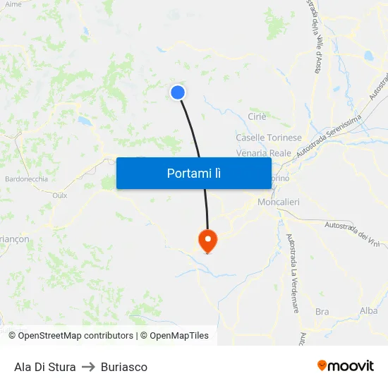 Ala Di Stura to Buriasco map