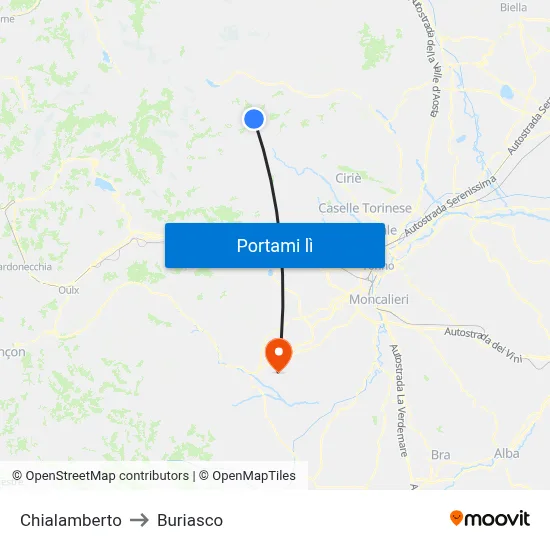 Chialamberto to Buriasco map