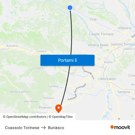 Coassolo Torinese to Buriasco map