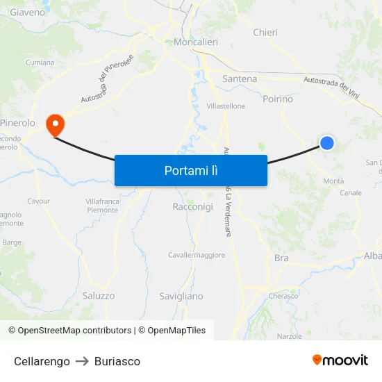 Cellarengo to Buriasco map