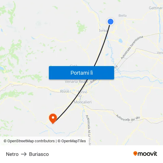 Netro to Buriasco map