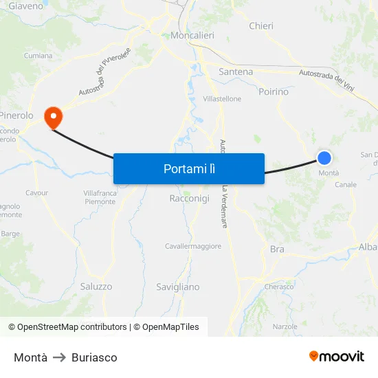Montà to Buriasco map