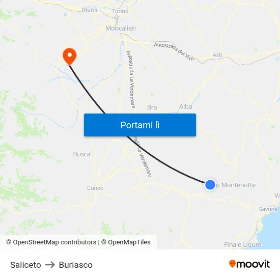 Saliceto to Buriasco map