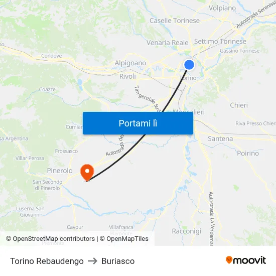 Torino Rebaudengo to Buriasco map
